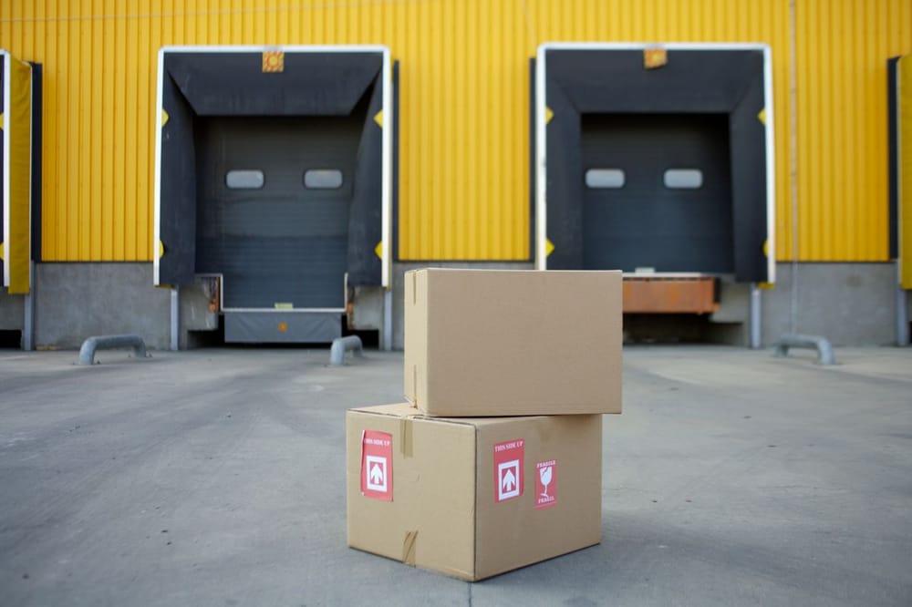 Cartons staged at a loading dock